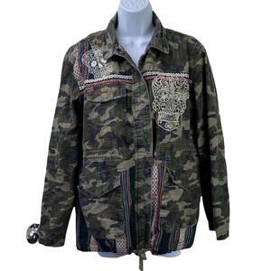 Sans Souci Camo Stripe Skull Utility Jacket Sz M